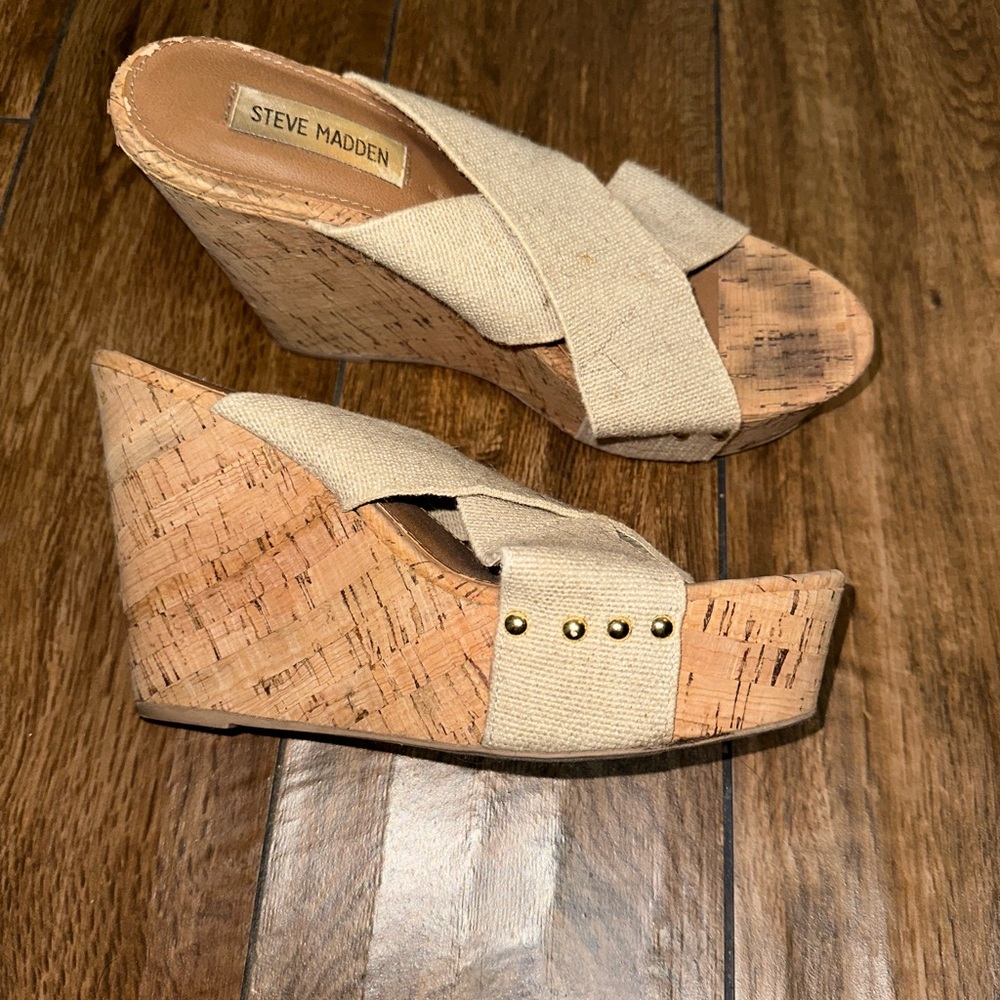 Steve Madden Women's Tan Cork Wedge Sandals